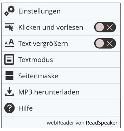 ReadSpeaker Menü-Funktionen